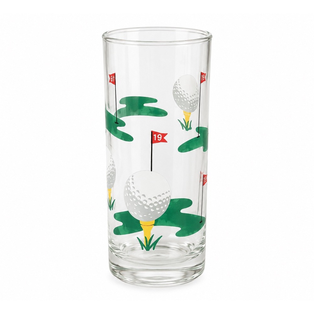Vintage Style Golf Highball Glasses Set of 8 Green Red 19th Hole 6 Inch